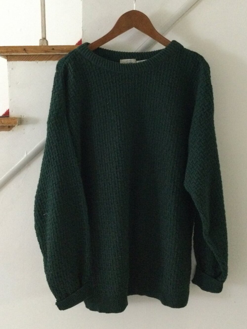 Vintage 417 by Van Heusen Forest green Basketweave Crewneck Sweater Mens sz Lg